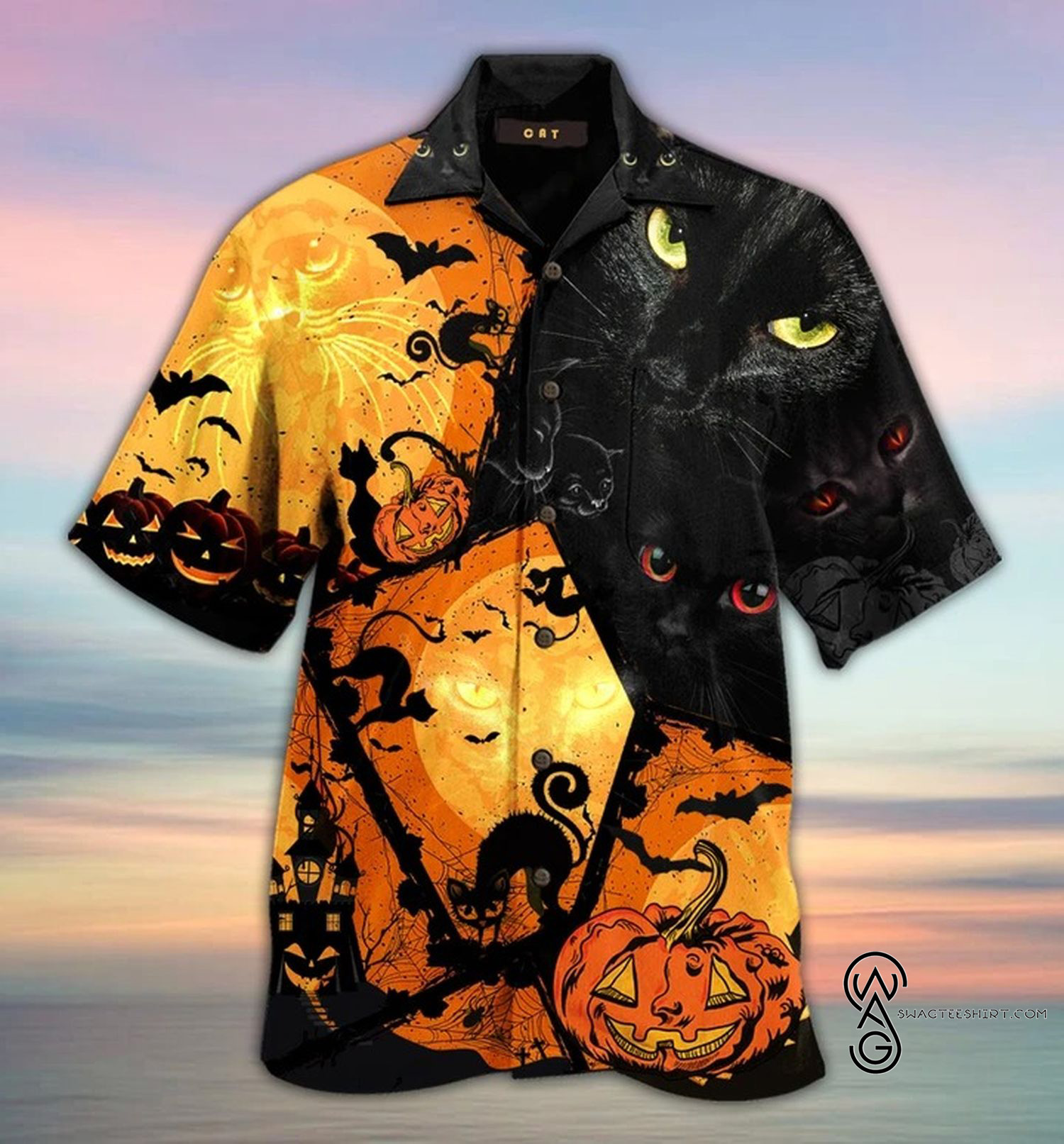 [Top Trending] Halloween Black Cat Full Printing Hawaiian Shirt Funny Hawaiian Beach Gift Casual Shirt